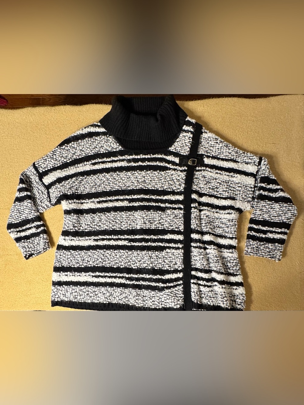 Calvin Klein Black and White Striped Turtleneck Sweater